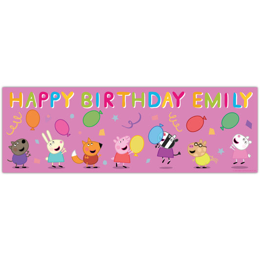 Peppa Pig Birthday - Party Balloons Pink Personalised Banner Wall Sticker