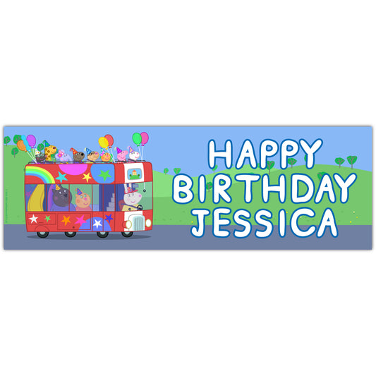 Peppa Pig Birthday - Party Bus Personalised Banner Wall Sticker