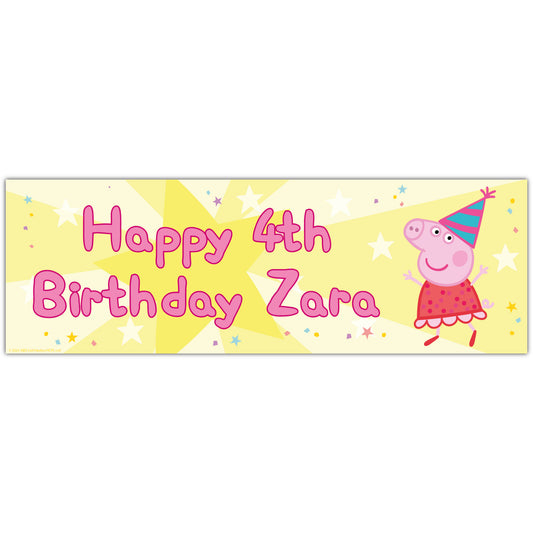 Peppa Pig Birthday - Peppa Party Hat Personalised Banner Wall Sticker