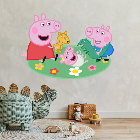 Peppa Pig Wall Sticker - Peppa And George Playing With Baby Evie