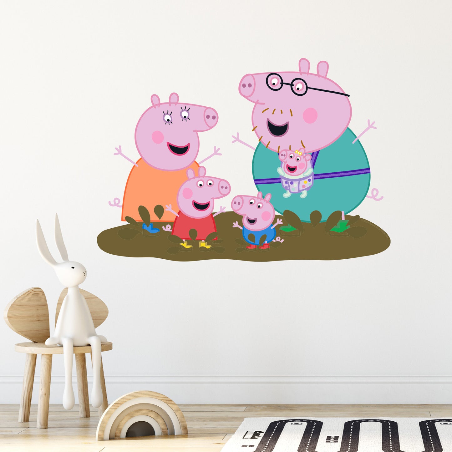 Peppa Pig Wall Sticker - Peppa Pig and Family Jumping in Muddy Puddles