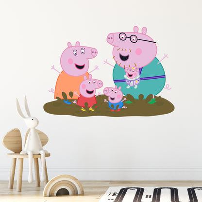 Peppa Pig Wall Sticker - Peppa Pig and Family Jumping in Muddy Puddles