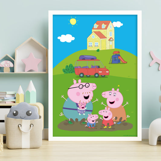 Peppa Pig Print - Peppa And Family Jumping In Muddy Puddles