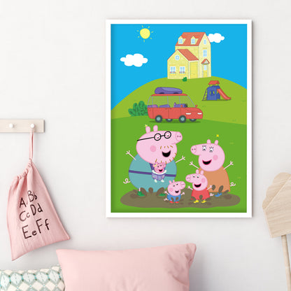 Peppa Pig Print - Peppa And Family Jumping In Muddy Puddles