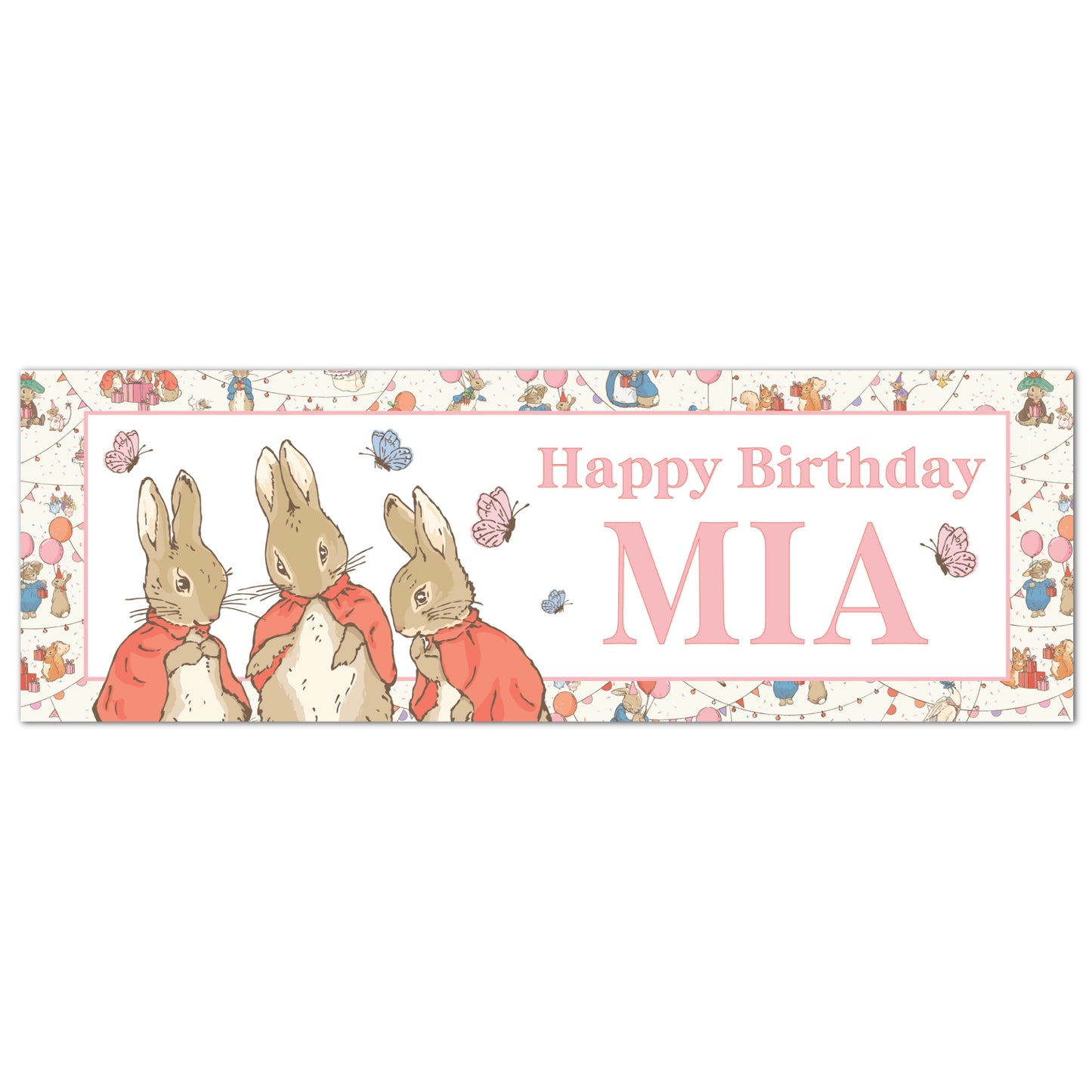 Peter Rabbit Birthday - Flopsy Mopsy and Cottontail Personalised Name Banner Wall Sticker