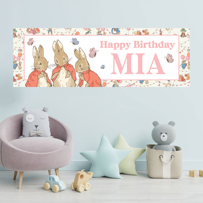 Peter Rabbit Birthday - Flopsy Mopsy and Cottontail Personalised Name Banner Wall Sticker