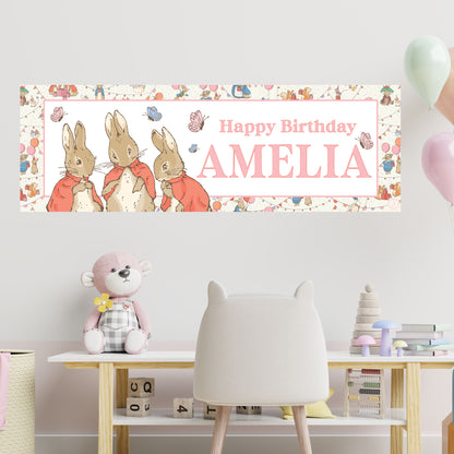 Peter Rabbit Birthday - Flopsy Mopsy and Cottontail Personalised Name Banner Wall Sticker