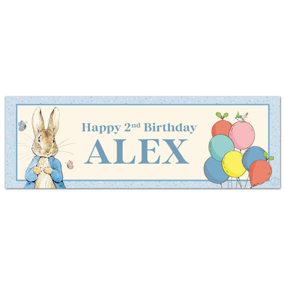 Peter Rabbit Birthday - Blue with Balloons Personalised Name Banner Wall Sticker