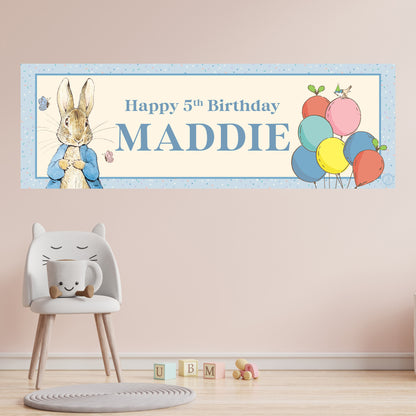 Peter Rabbit Birthday - Blue with Balloons Personalised Name Banner Wall Sticker