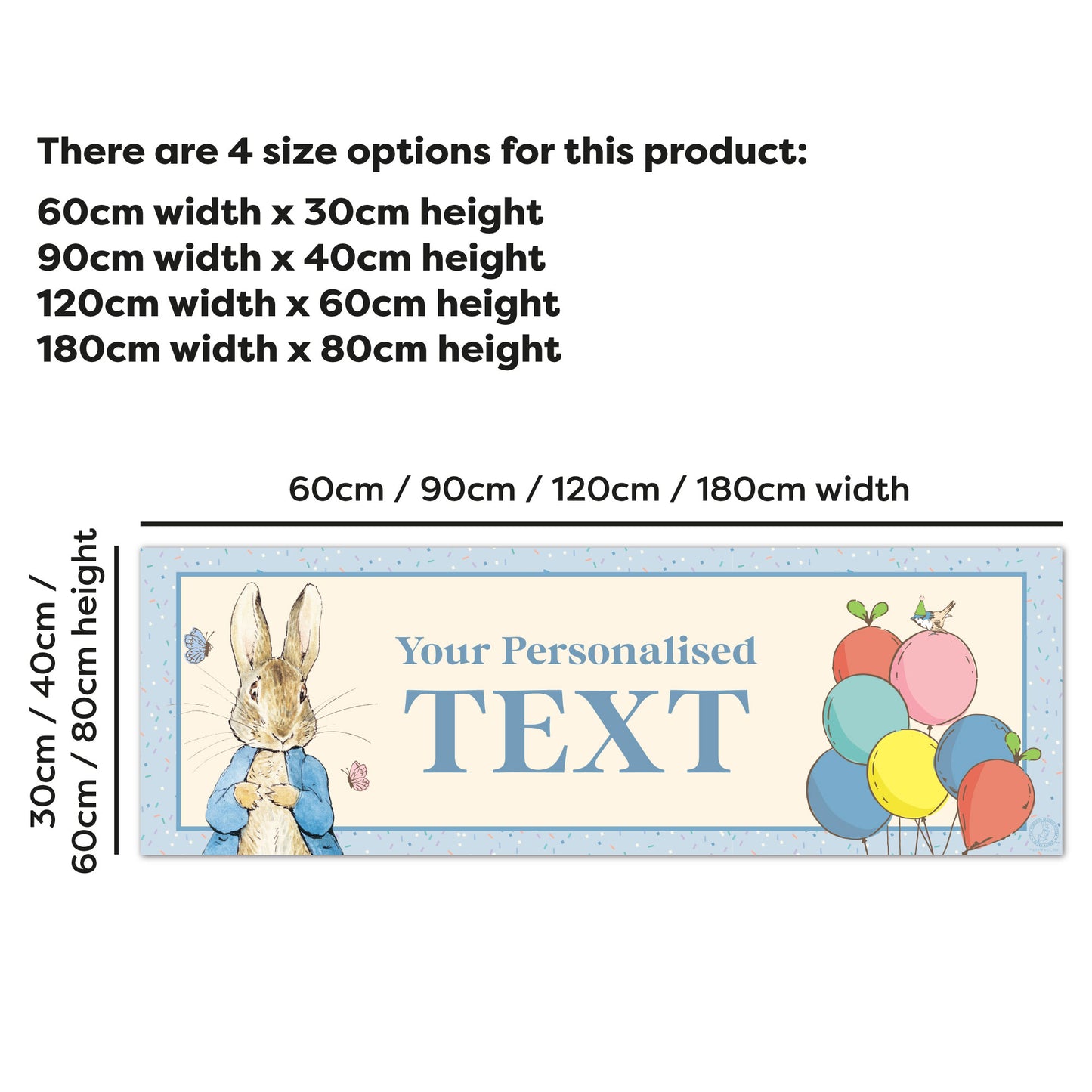 Peter Rabbit Birthday - Blue with Balloons Personalised Name Banner Wall Sticker