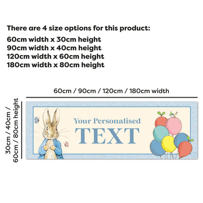 Peter Rabbit Birthday - Blue with Balloons Personalised Name Banner Wall Sticker