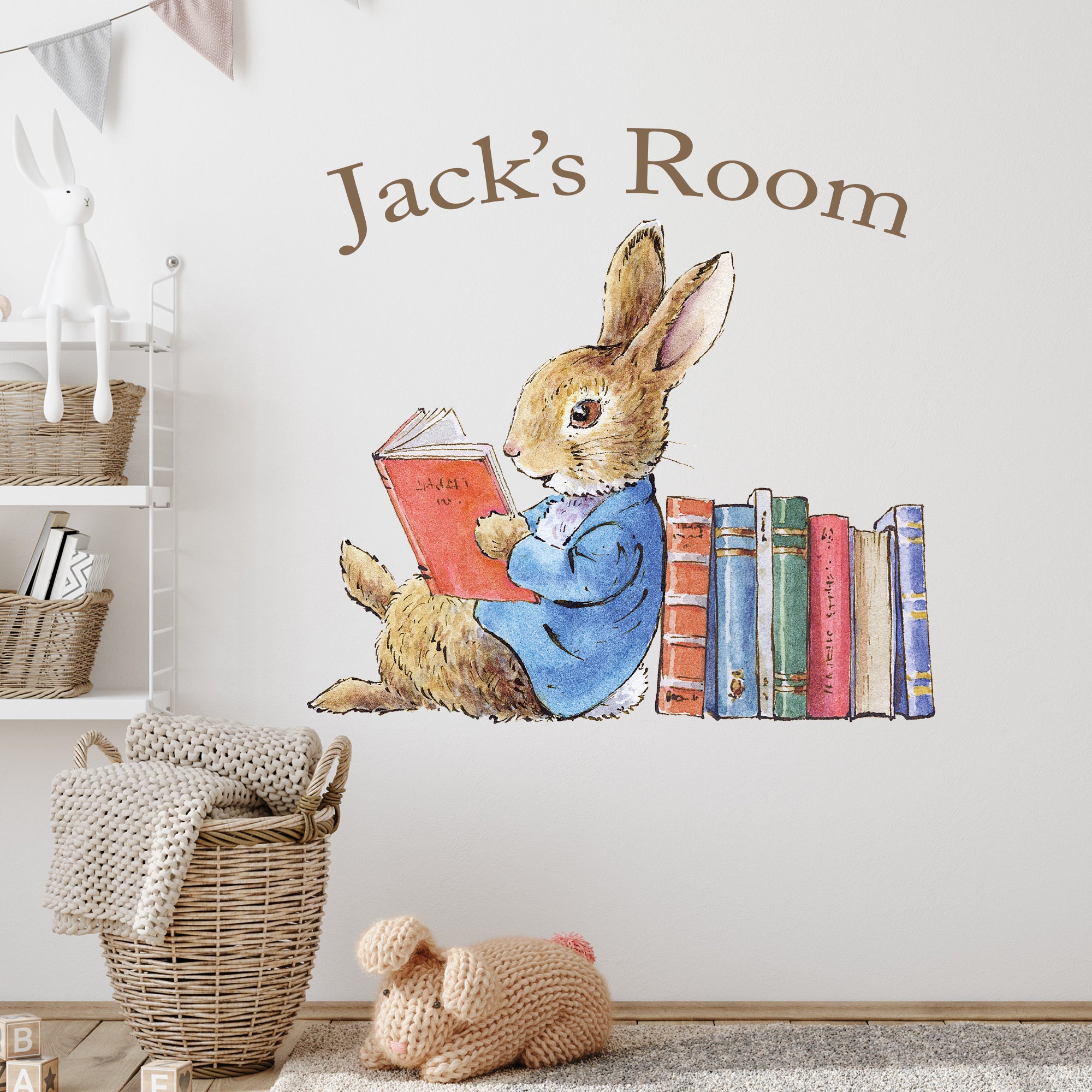 Union The Rabbit Peter Rabbit Wall Sticker - Peter Rabbit Leaning on Books Personalised ...
