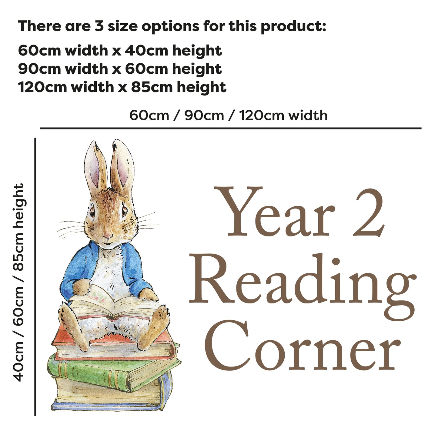 Peter Rabbit Wall Sticker - Peter Rabbit Sitting on Stack of Books Personalised Decal Wall Art