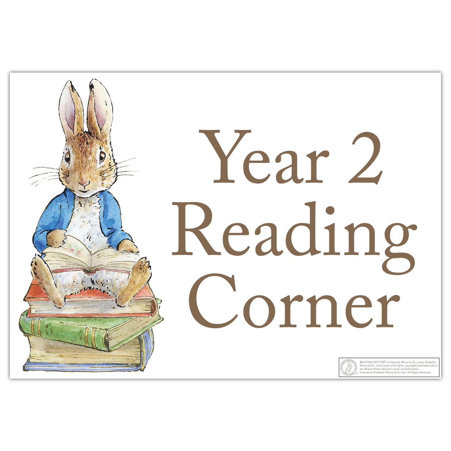 Peter Rabbit Wall Sticker - Peter Rabbit Sitting on Stack of Books Personalised Decal Wall Art