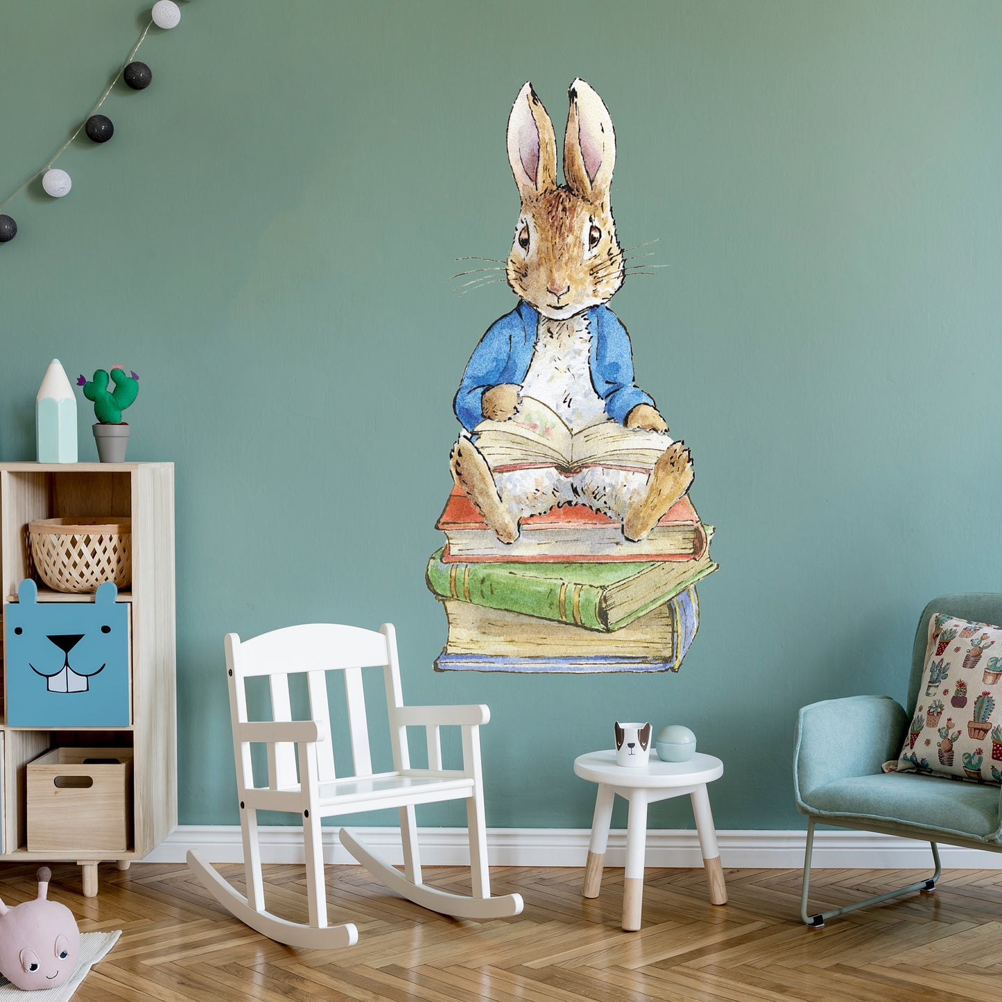 Peter Rabbit Wall Sticker - Peter Rabbit Sitting on Stack of Books Decal Wall Art