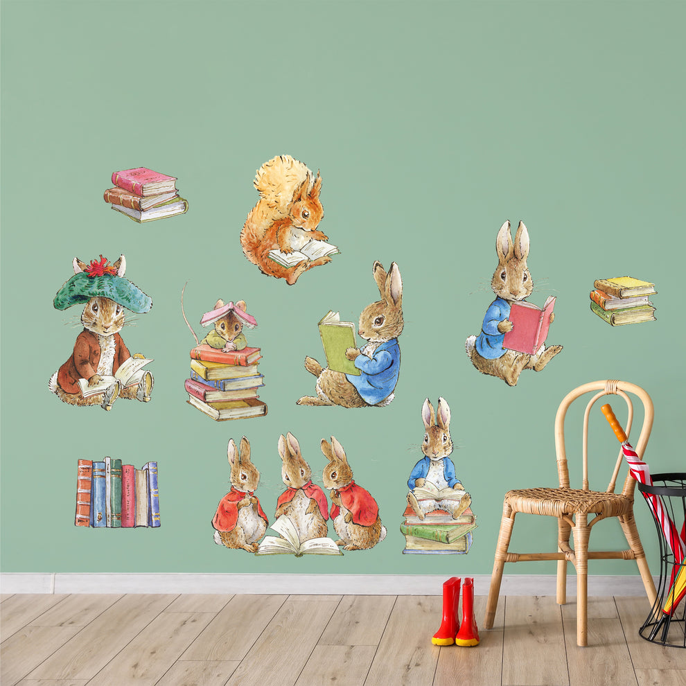 Peter Rabit Reading Peter Rabbit Wall Sticker - Peter Rabbit and Friends Reading Books Set ...