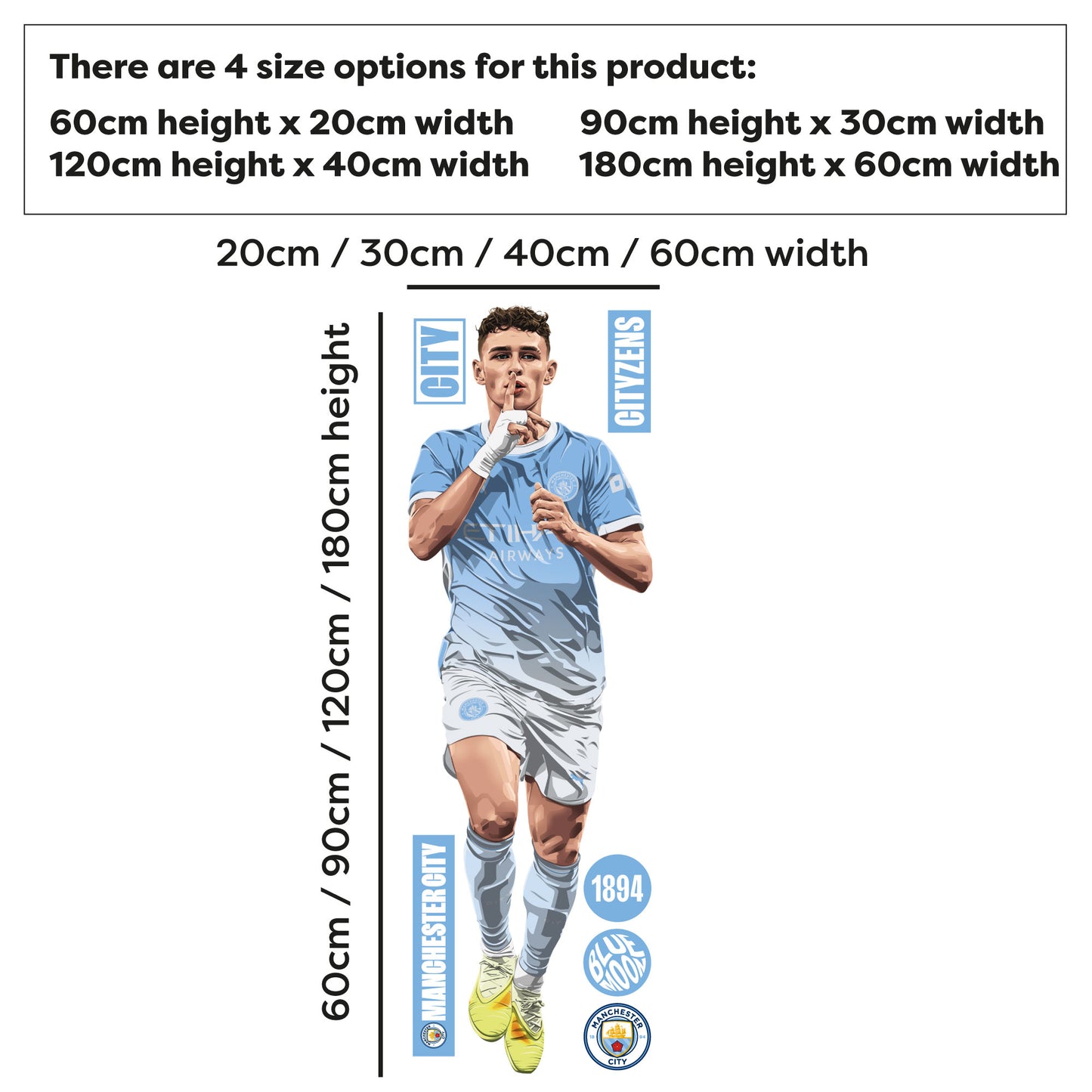 Official Manchester City - Phil Foden 26/27 Illustration Wall Sticker + Decal Set