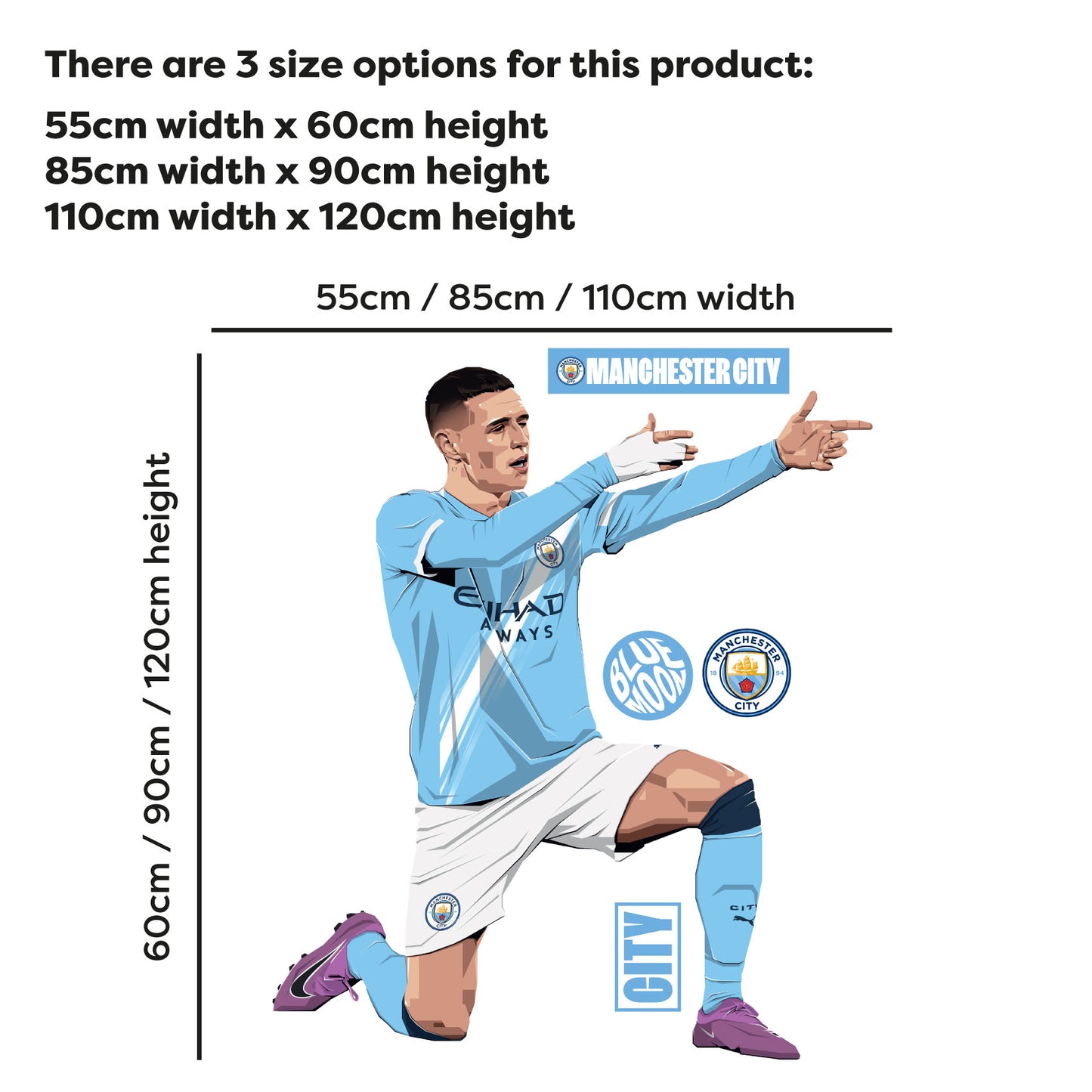Official Manchester City - Phil Foden 25-26 Illustration Wall Sticker + Decal Set
