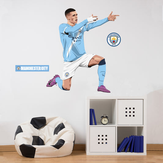 Official Manchester City - Phil Foden 25-26 Illustration Wall Sticker + Decal Set