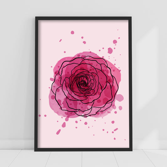 Pink Print - Ink Rose From Above Poster Wall Art