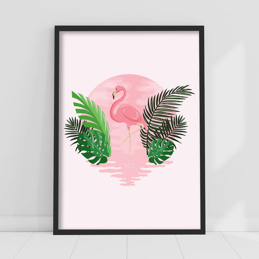 Pink Print - Pink Flamingo in Water Poster Wall Art