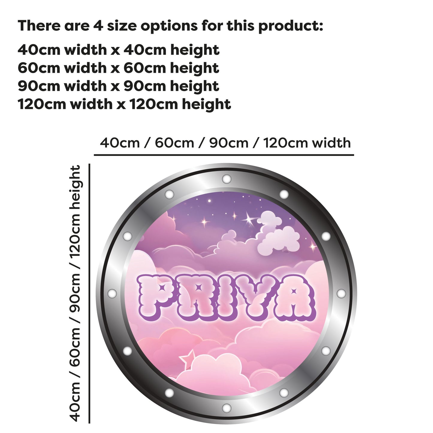 Porthole Wall Sticker - Pink Pastel Clouds Girls Personalised Wall Art