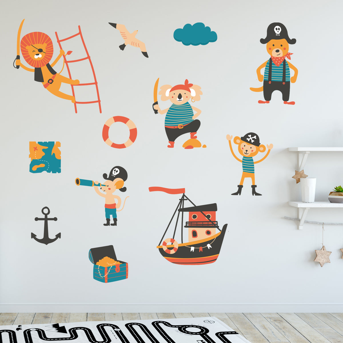 Pirate Wall Sticker - Animal Pirate Crew Decal Set Wall Art