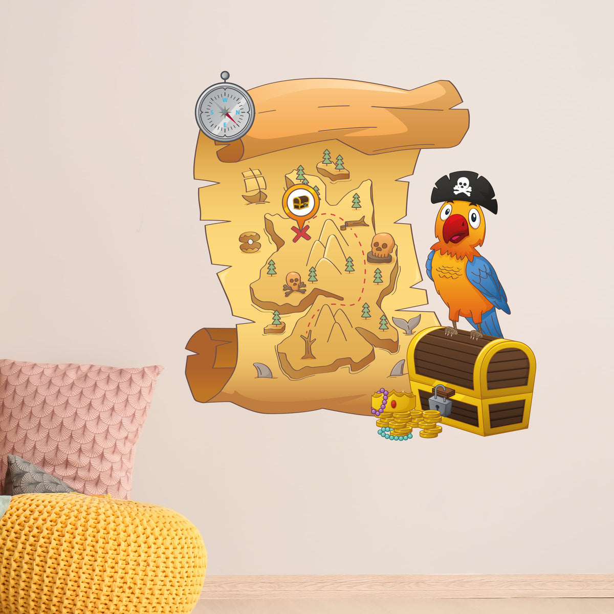 Pirate Wall Sticker - Parrot With Map Wall Art