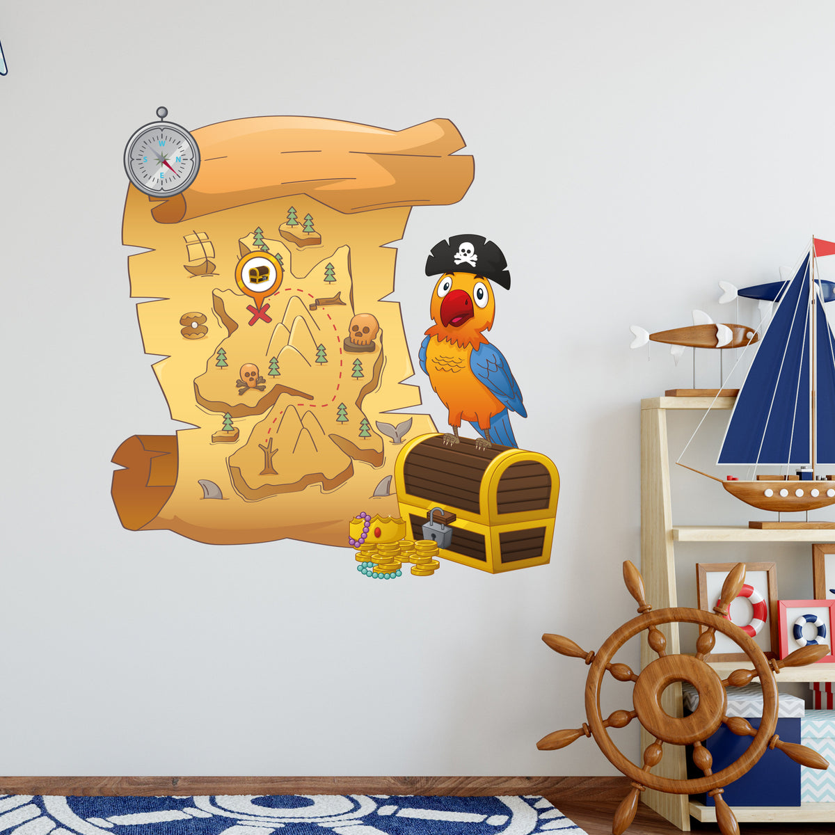 Pirate Wall Sticker - Parrot With Map Wall Art
