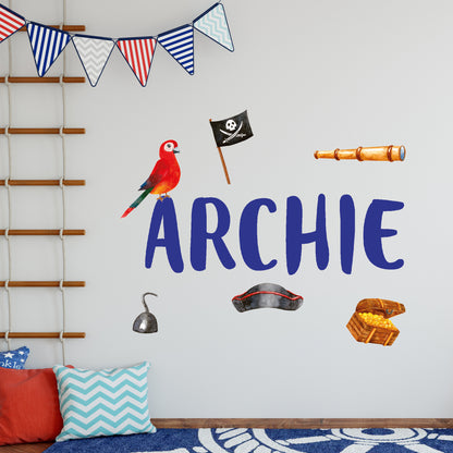 Pirate Wall Sticker - Watercolour Icons Personalised Name Wall Art