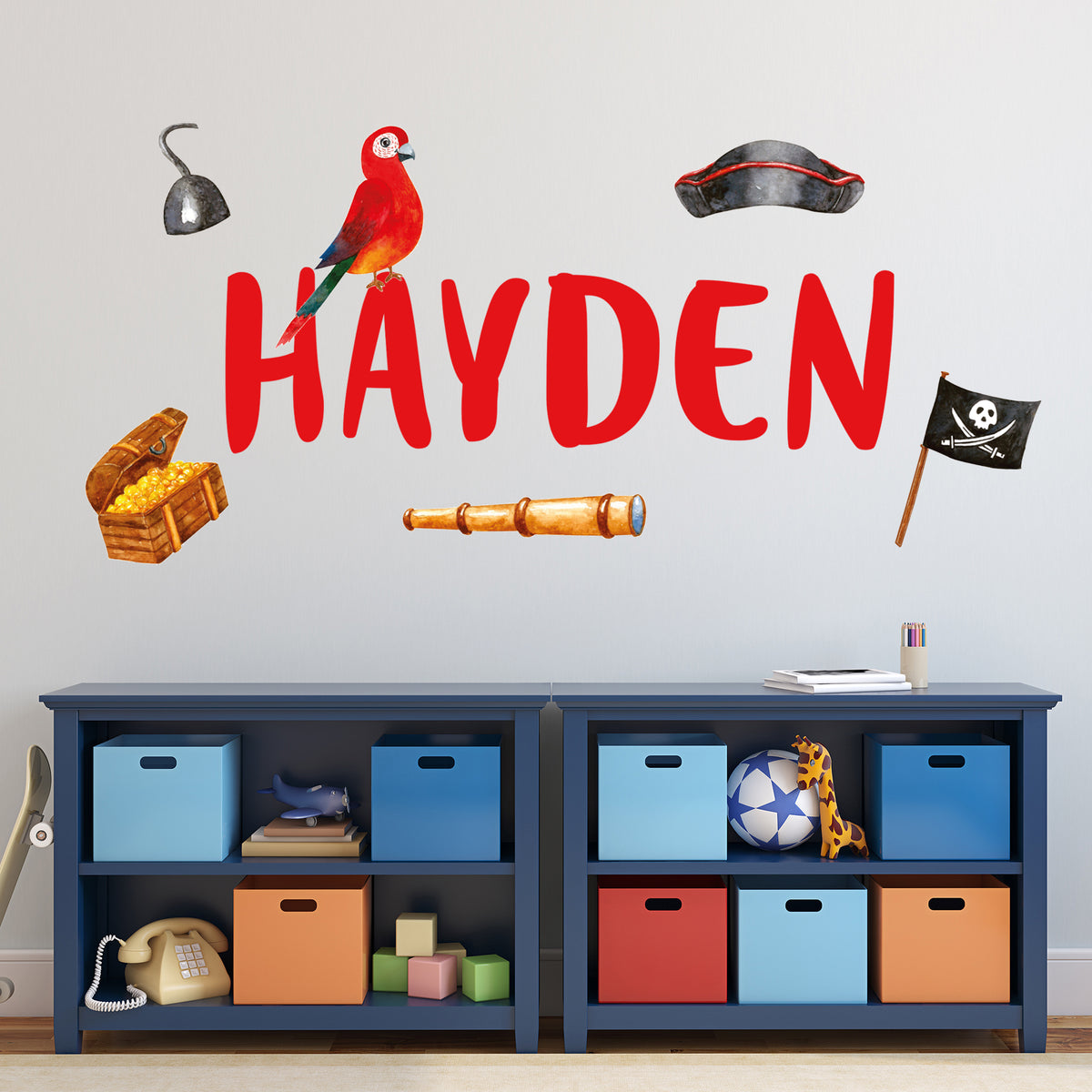 Pirate Wall Sticker - Watercolour Icons Personalised Name Wall Art