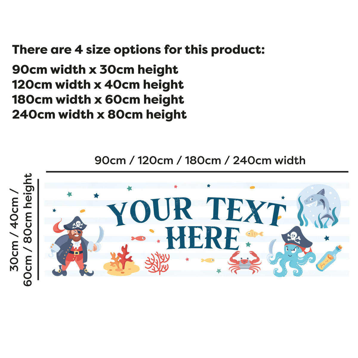 Pirate Birthday - Blue Stripes Cartoon Personalised Banner Wall Sticker