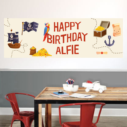 Pirate Birthday - Pirate Icons Personalised Banner Wall Sticker