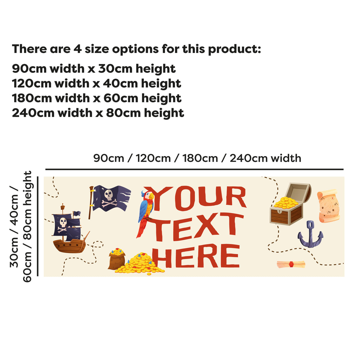 Pirate Birthday - Pirate Icons Personalised Banner Wall Sticker