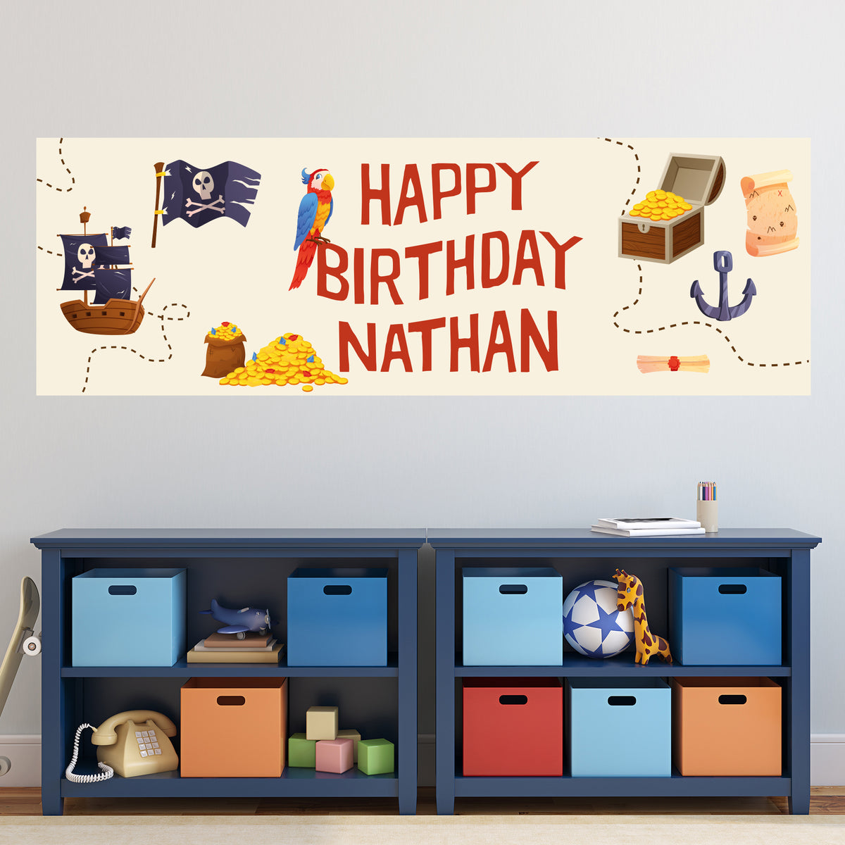 Pirate Birthday - Pirate Icons Personalised Banner Wall Sticker