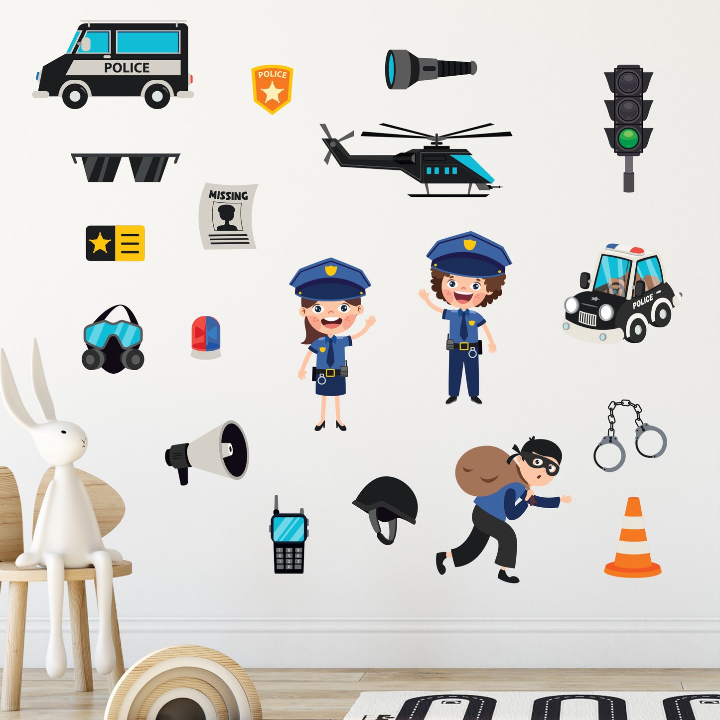 Police Wall Sticker - Police Icons Decal Set Wall Art