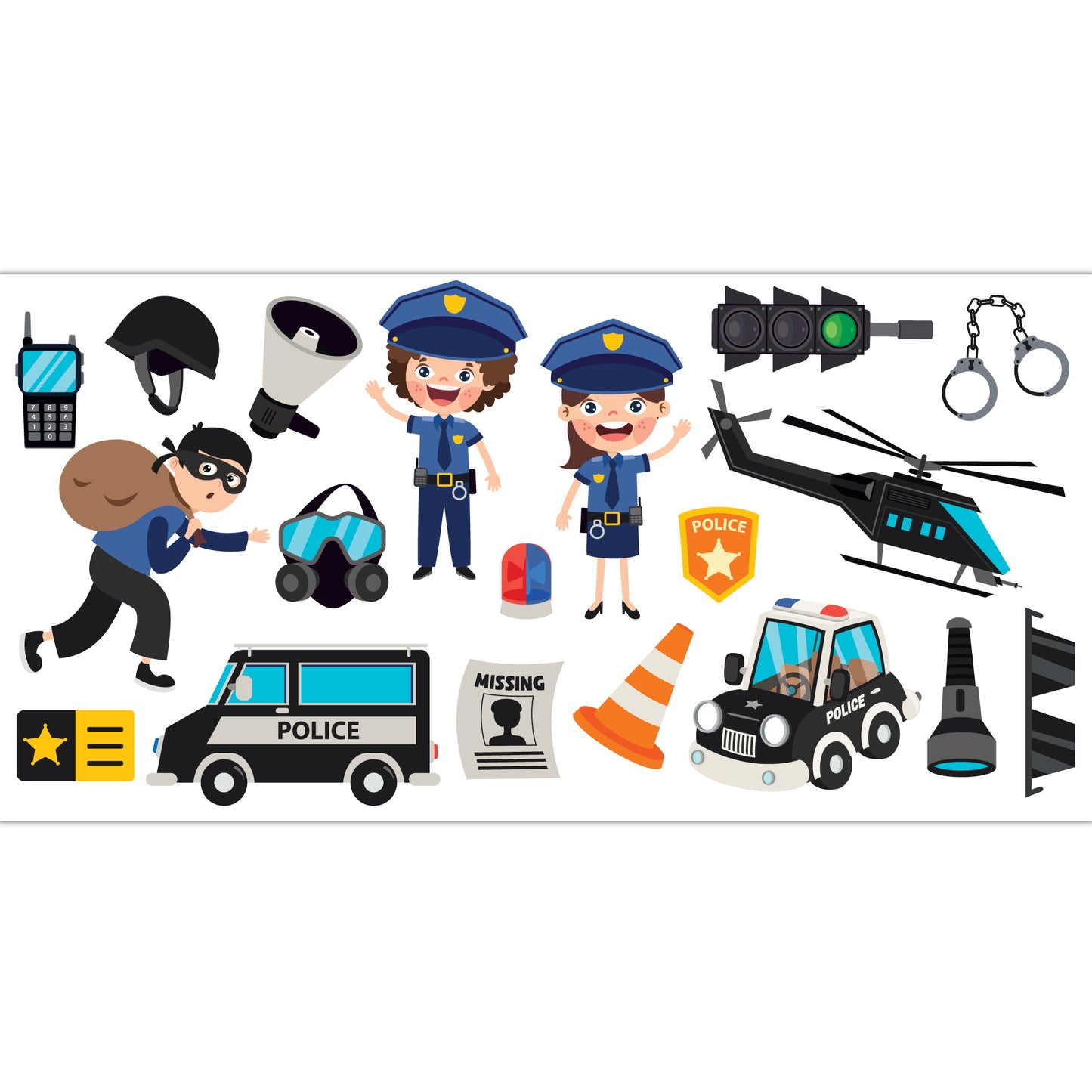 Police Wall Sticker - Police Icons Decal Set Wall Art