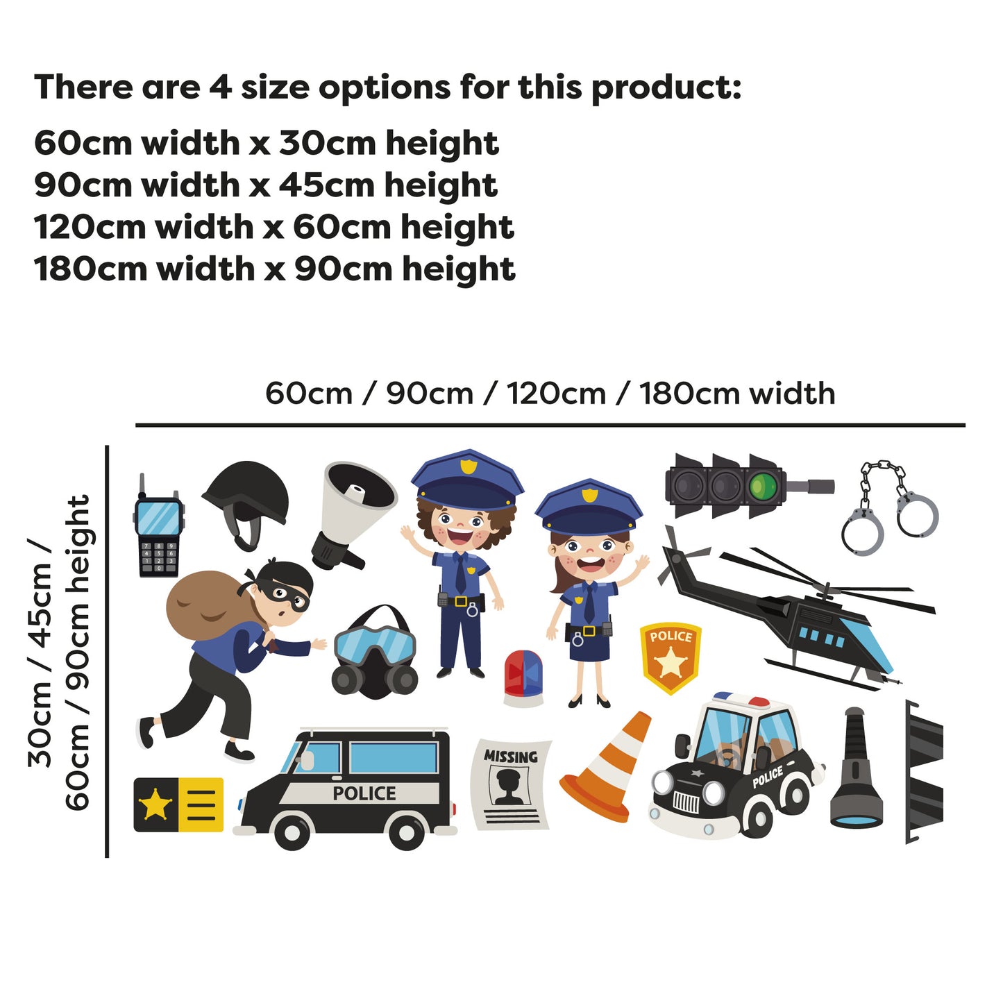 Police Wall Sticker - Police Icons Decal Set Wall Art