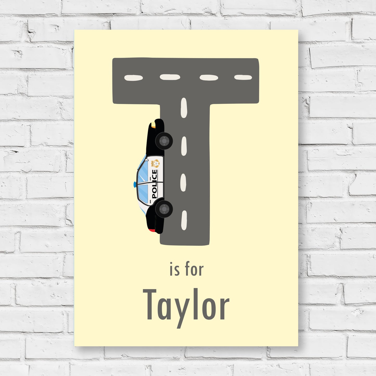 Emergency Services Print - Police Car Letter And Name Personalised Poster Wall Art