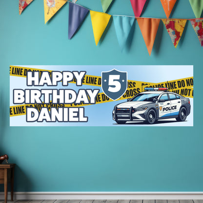 Police Birthday - Police Car And Police Tape Personalised Name Banner Wall Sticker