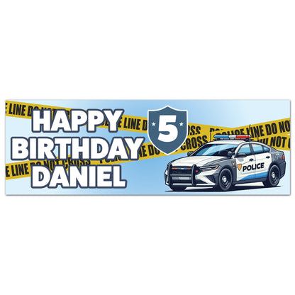 Police Birthday - Police Car And Police Tape Personalised Name Banner Wall Sticker