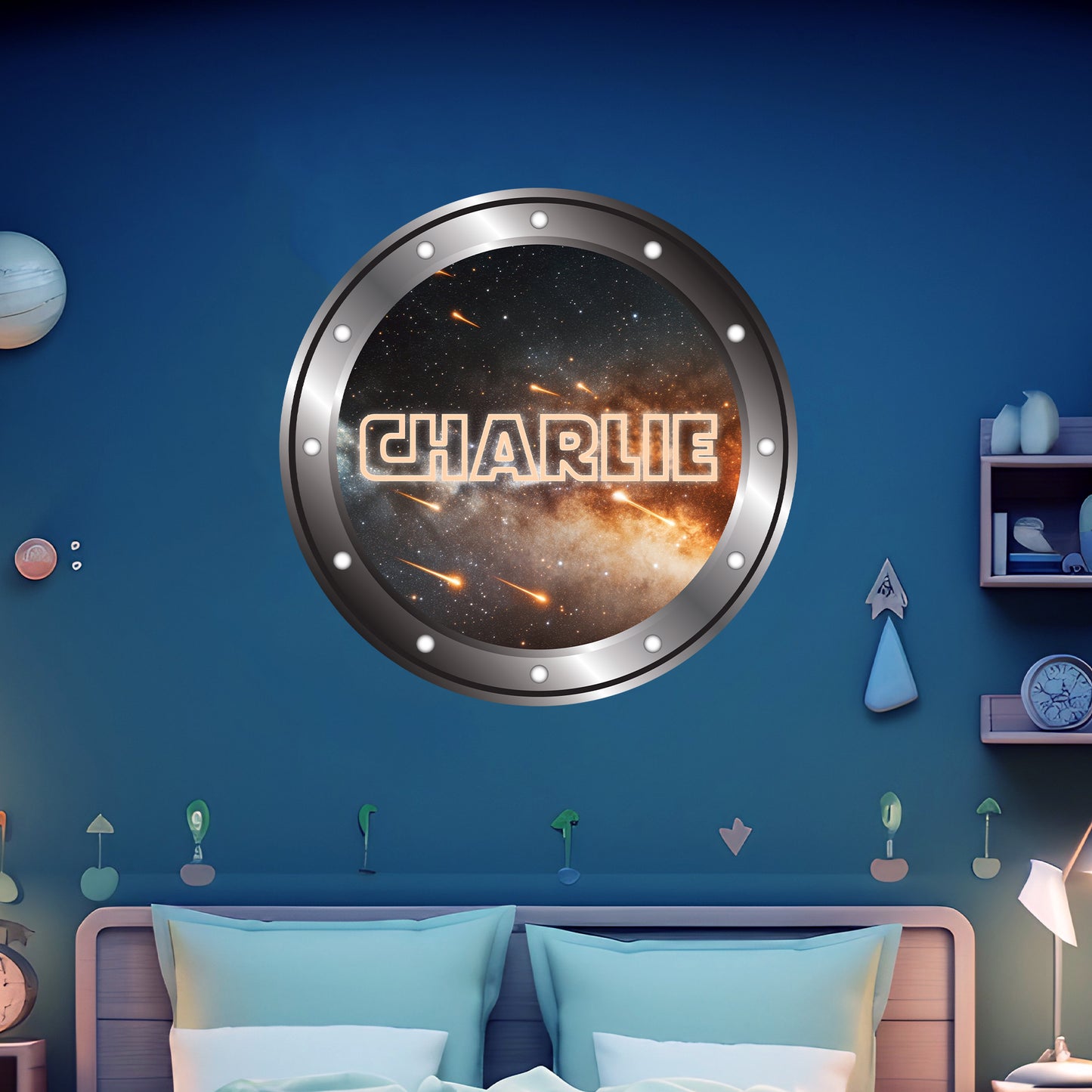 Porthole Wall Sticker - Space Meteor Shower Boys Personalised Wall Art
