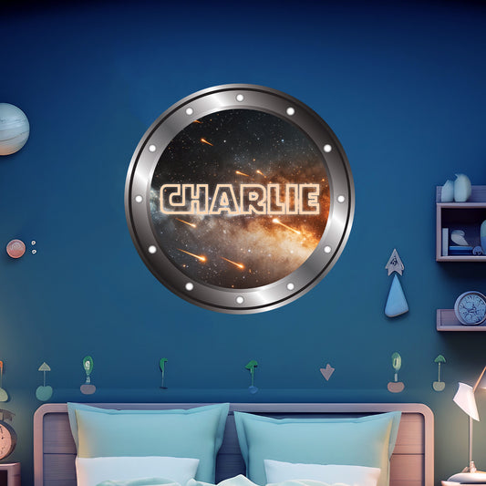 Porthole Wall Sticker - Space Meteor Shower Boys Personalised Wall Art