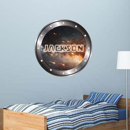 Porthole Wall Sticker - Space Meteor Shower Boys Personalised Wall Art