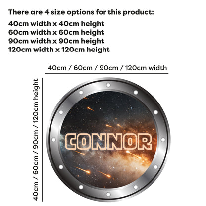 Porthole Wall Sticker - Space Meteor Shower Boys Personalised Wall Art