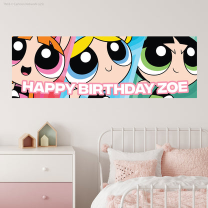Powerpuff Girls Birthday - Sisters Close Up Personalised Name Banner Wall Sticker