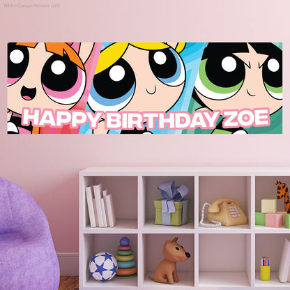 Powerpuff Girls Birthday - Sisters Close Up Personalised Name Banner Wall Sticker