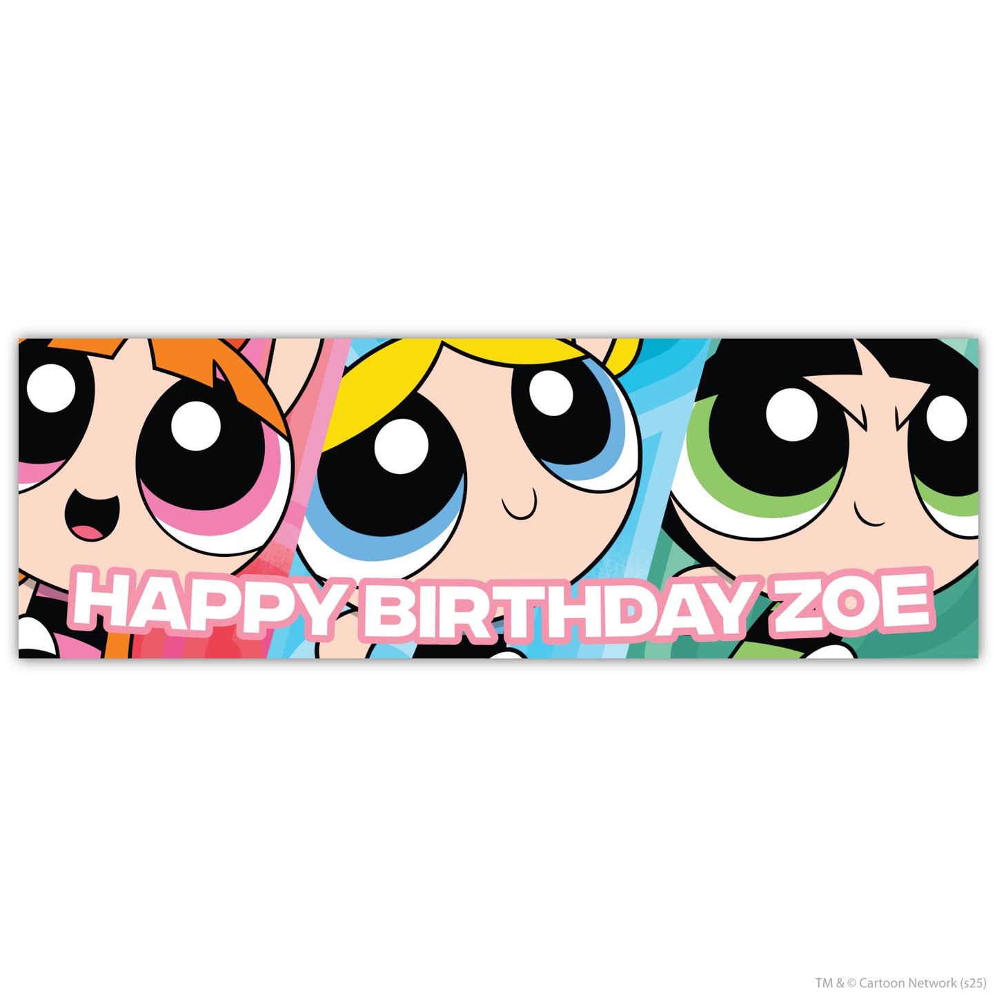 Powerpuff Girls Birthday - Sisters Close Up Personalised Name Banner Wall Sticker