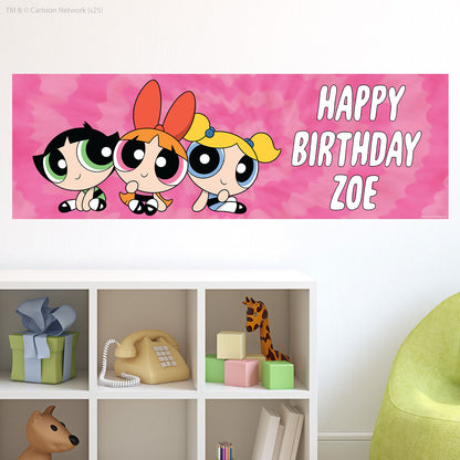 Powerpuff Girls Birthday - Trio Pink Personalised Name Banner Wall Sticker