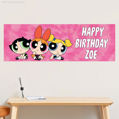 Powerpuff Girls Birthday - Trio Pink Personalised Name Banner Wall Sticker